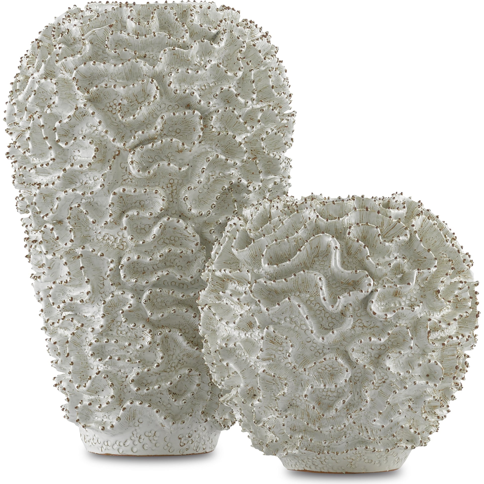 Swirl Vase by Currey and Company in white, gold. Made from ceramic in a coastal style.