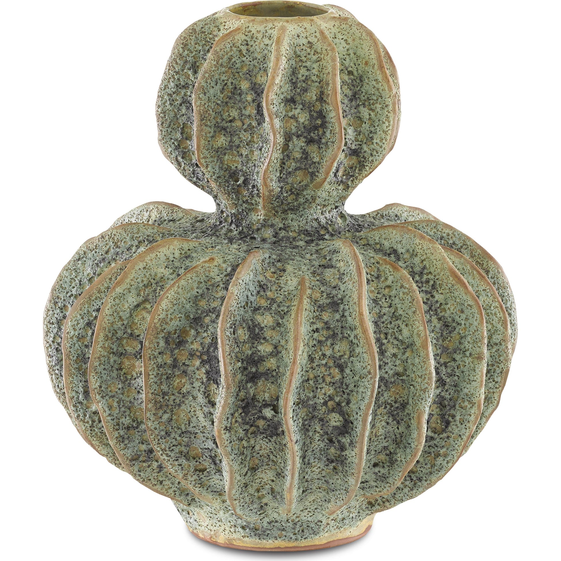 Sunken Boat Double Gourd Vase by Currey and Company in moss green. Made from ceramic in a coastal style.