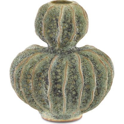Sunken Boat Double Gourd Vase by Currey and Company in moss green. Made from ceramic in a coastal style.