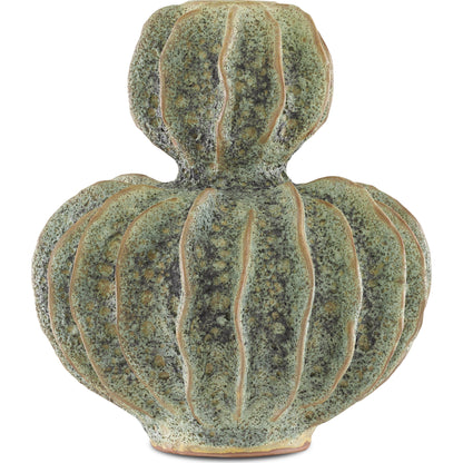 Sunken Boat Double Gourd Vase by Currey and Company in moss green. Made from ceramic in a coastal style.