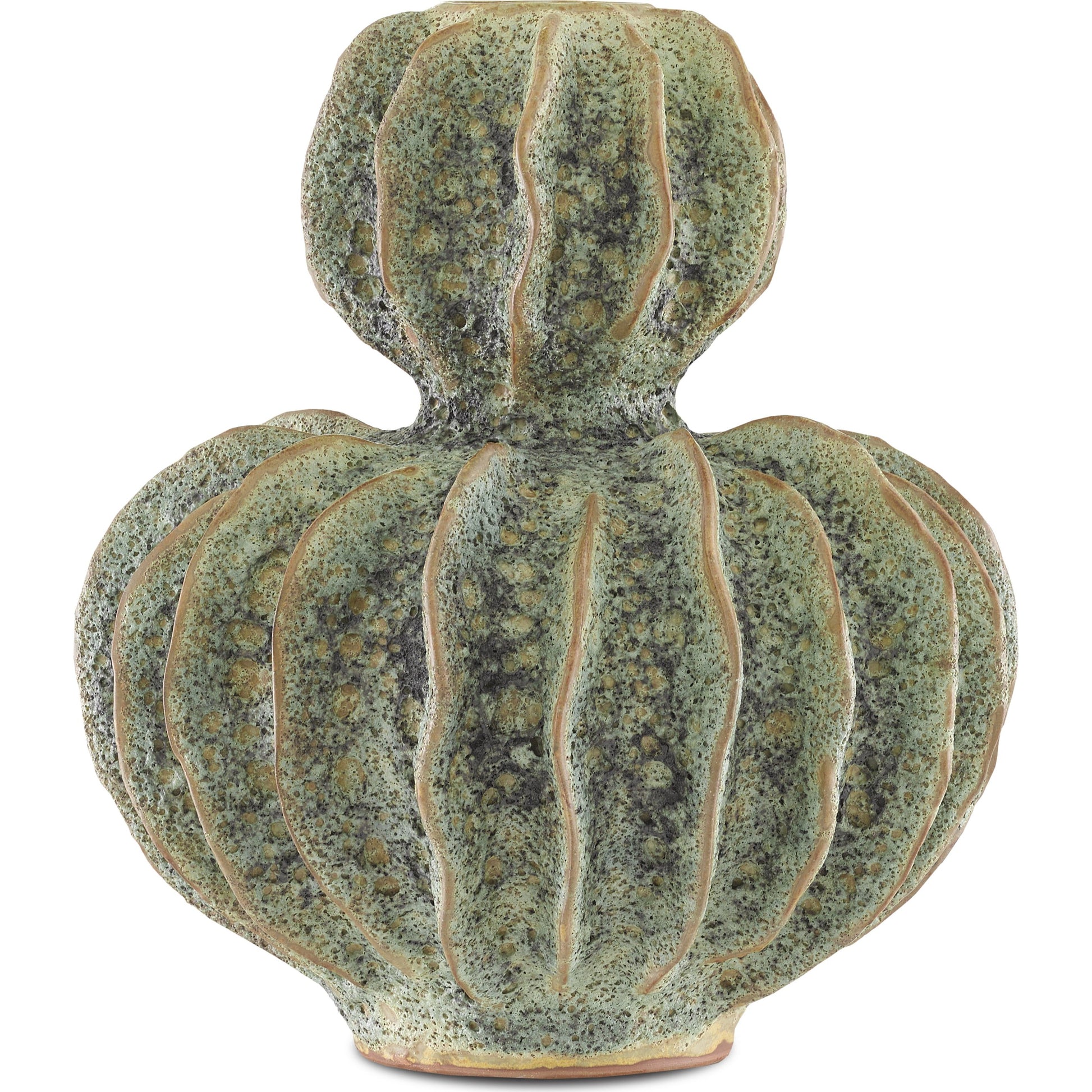 Sunken Boat Double Gourd Vase by Currey and Company in moss green. Made from ceramic in a coastal style.