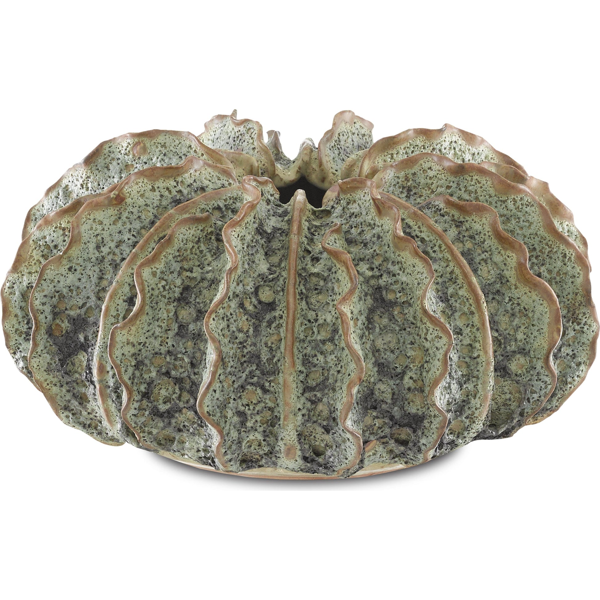 Sunken Boat Wings Vase by Currey and Company in moss green. Made from ceramic in a coastal style.