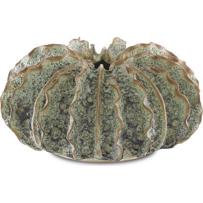 Sunken Boat Wings Vase by Currey and Company in moss green. Made from ceramic in a coastal style.