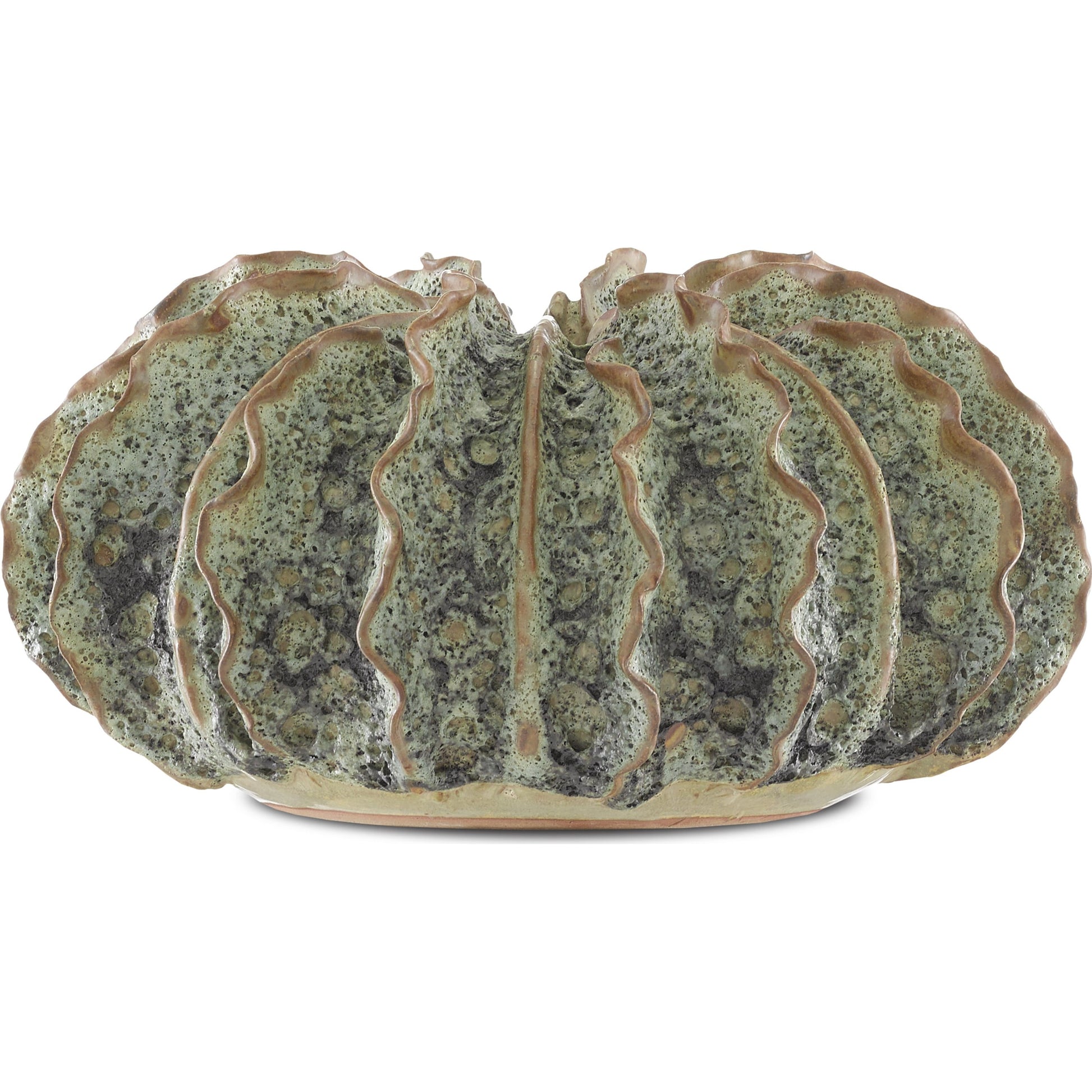 Sunken Boat Wings Vase by Currey and Company in moss green. Made from ceramic in a coastal style.