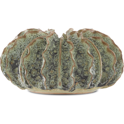 Sunken Boat Wings Vase by Currey and Company in moss green. Made from ceramic in a coastal style.