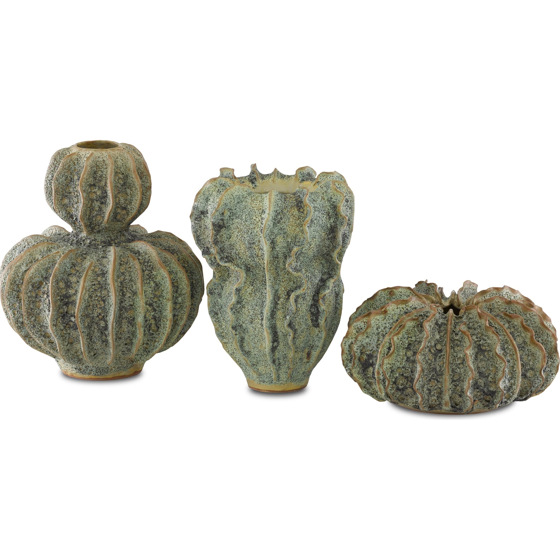 Sunken Boat Wings Vase by Currey and Company in moss green. Made from ceramic in a coastal style.