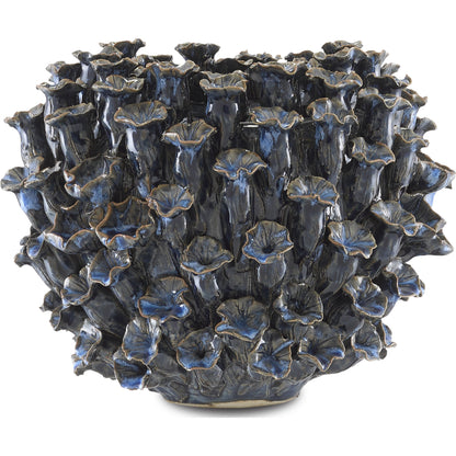 Manitapi Blue Vase by Currey and Company in blue. Made from ceramic in a coastal style.
