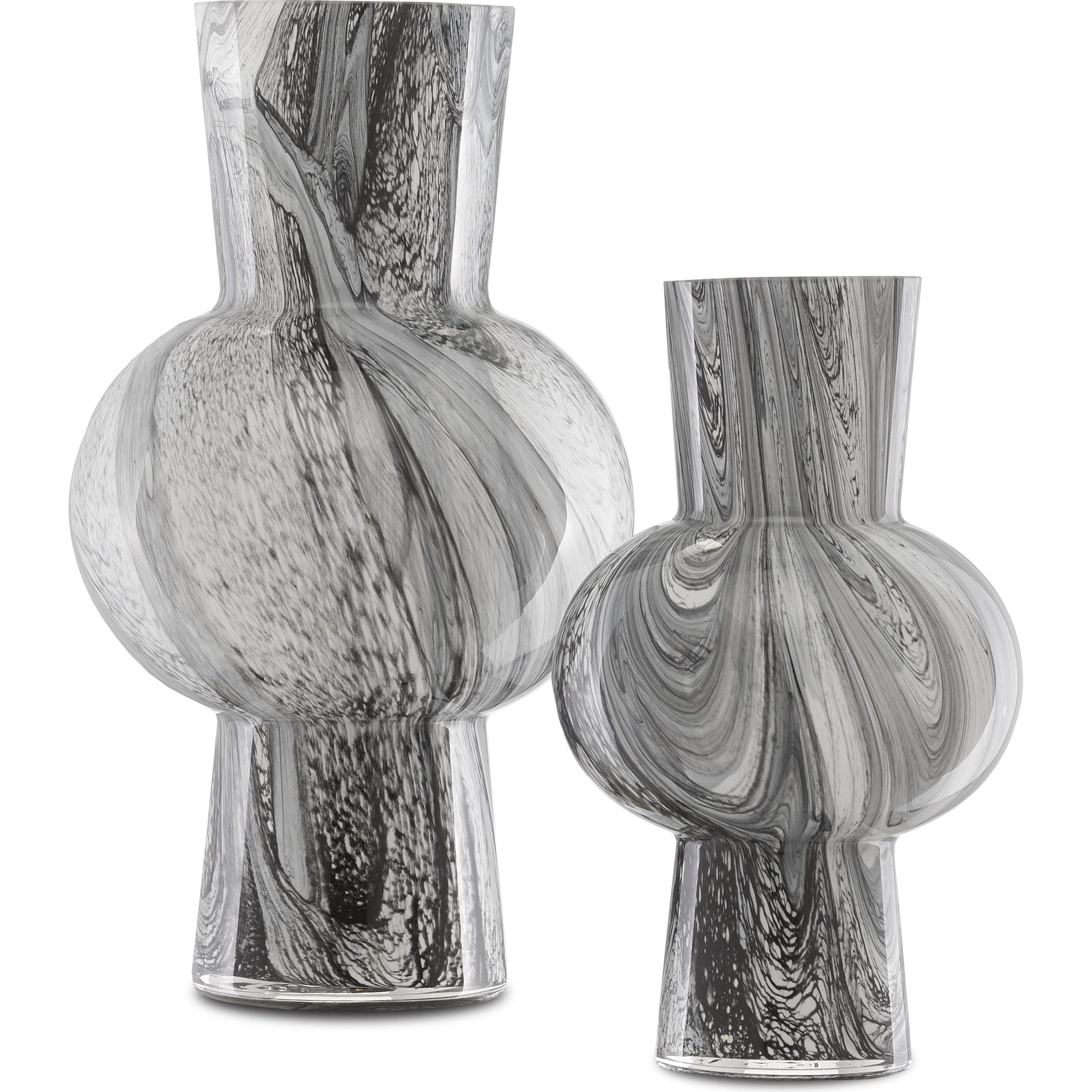 Stormy Sky Glass Vase by Currey and Company in black, white. Made from mouth blown glass in a transitional style.