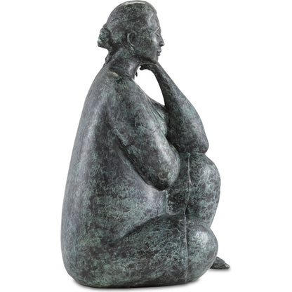 Lady Meditating by Currey and Company in granite green. Made from bronze in a eclectic & global style.