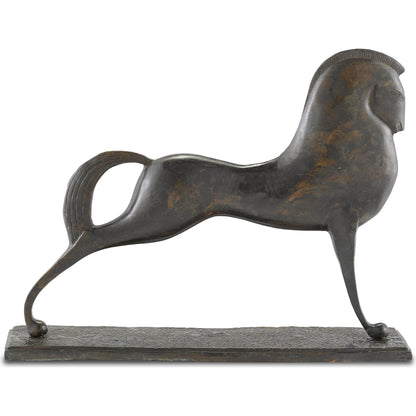 Assyrian Bronze Horse by Currey and Company in bronze. Made from cast bronze in a eclectic & global style.
