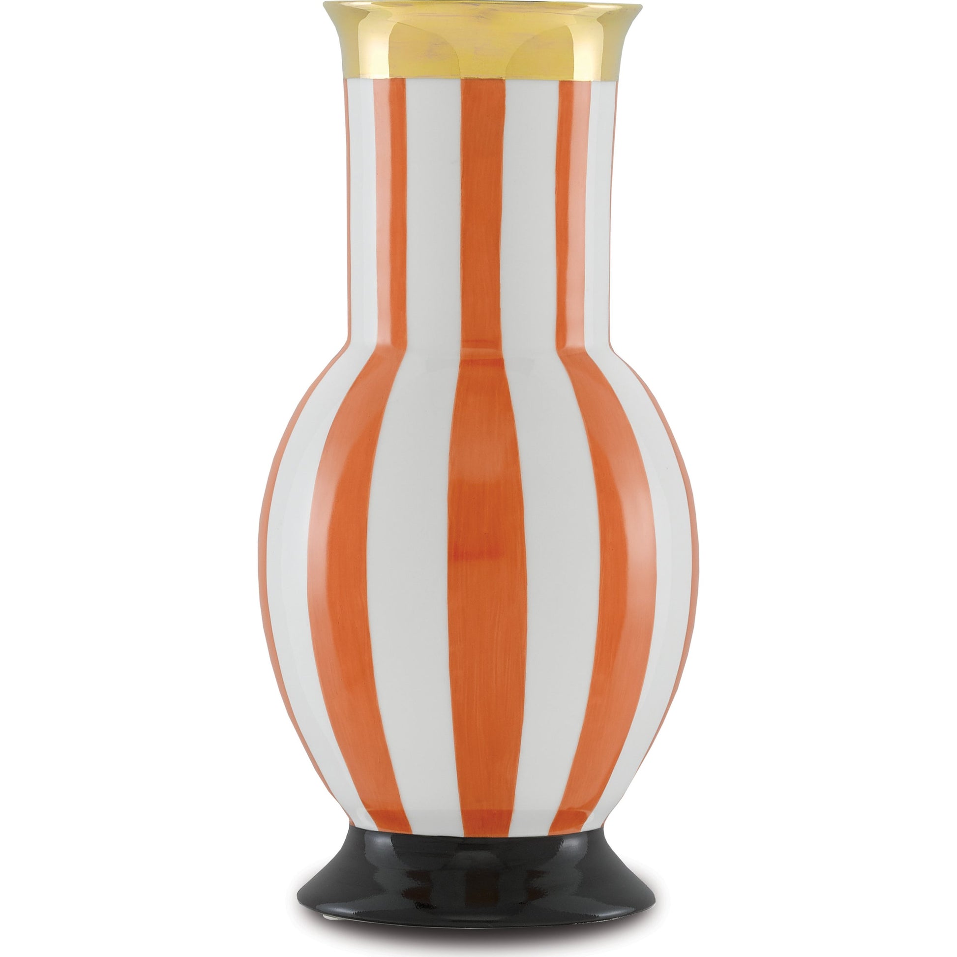 De Luca Stripe Vase by Currey and Company in coral. Made from porcelain in a modern style.