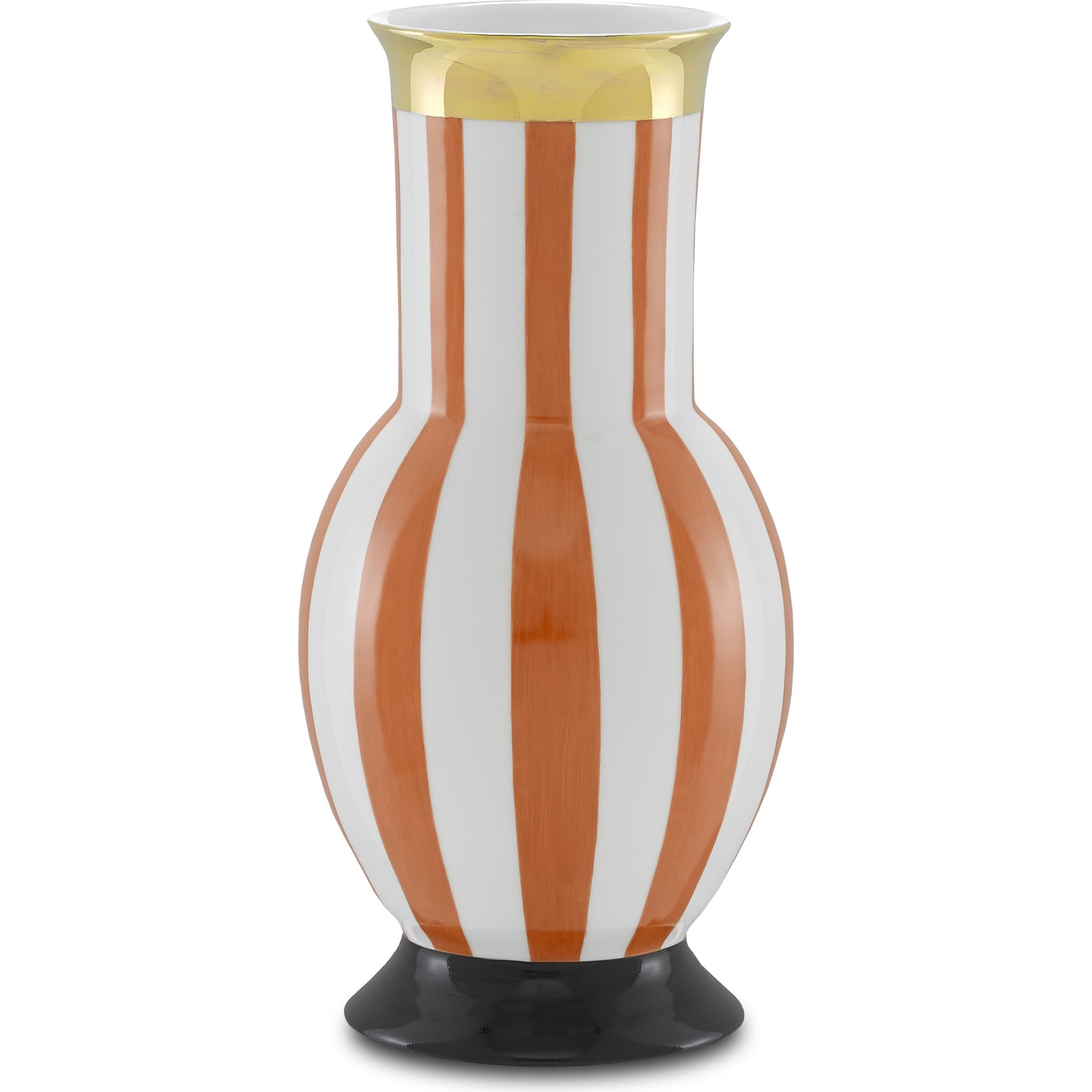 De Luca Stripe Vase by Currey and Company in coral. Made from porcelain in a modern style.