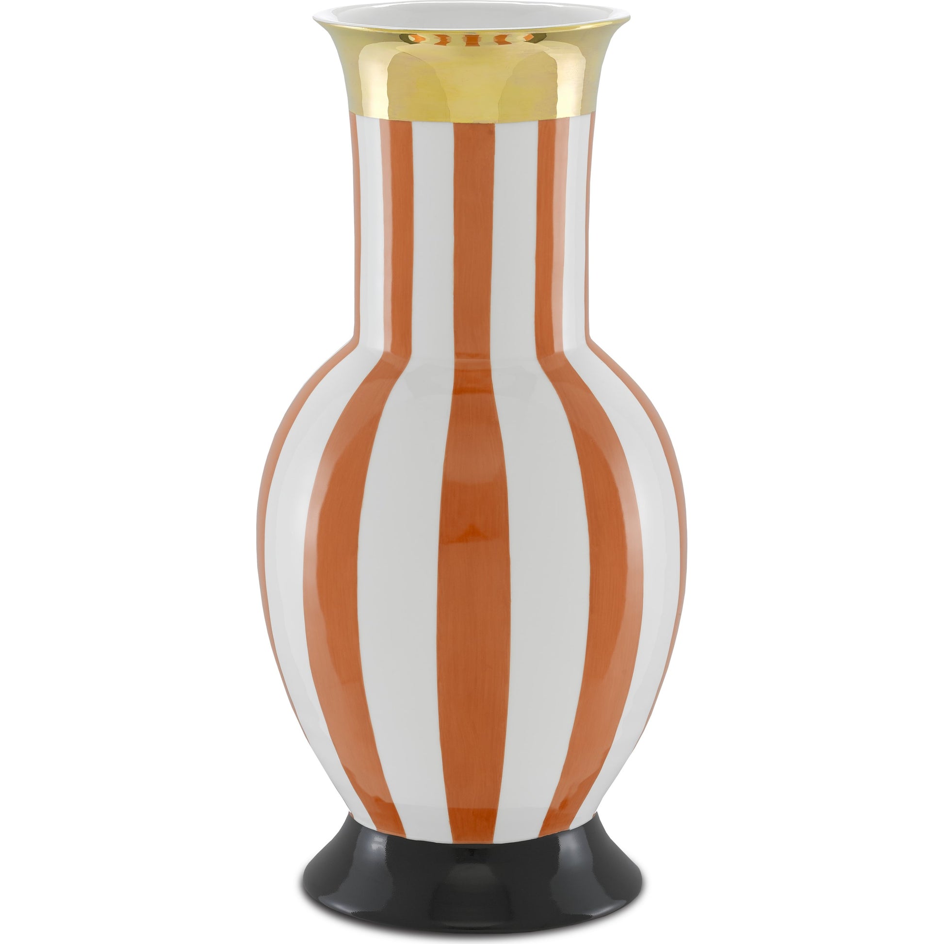 De Luca Stripe Vase by Currey and Company in coral. Made from porcelain in a modern style.