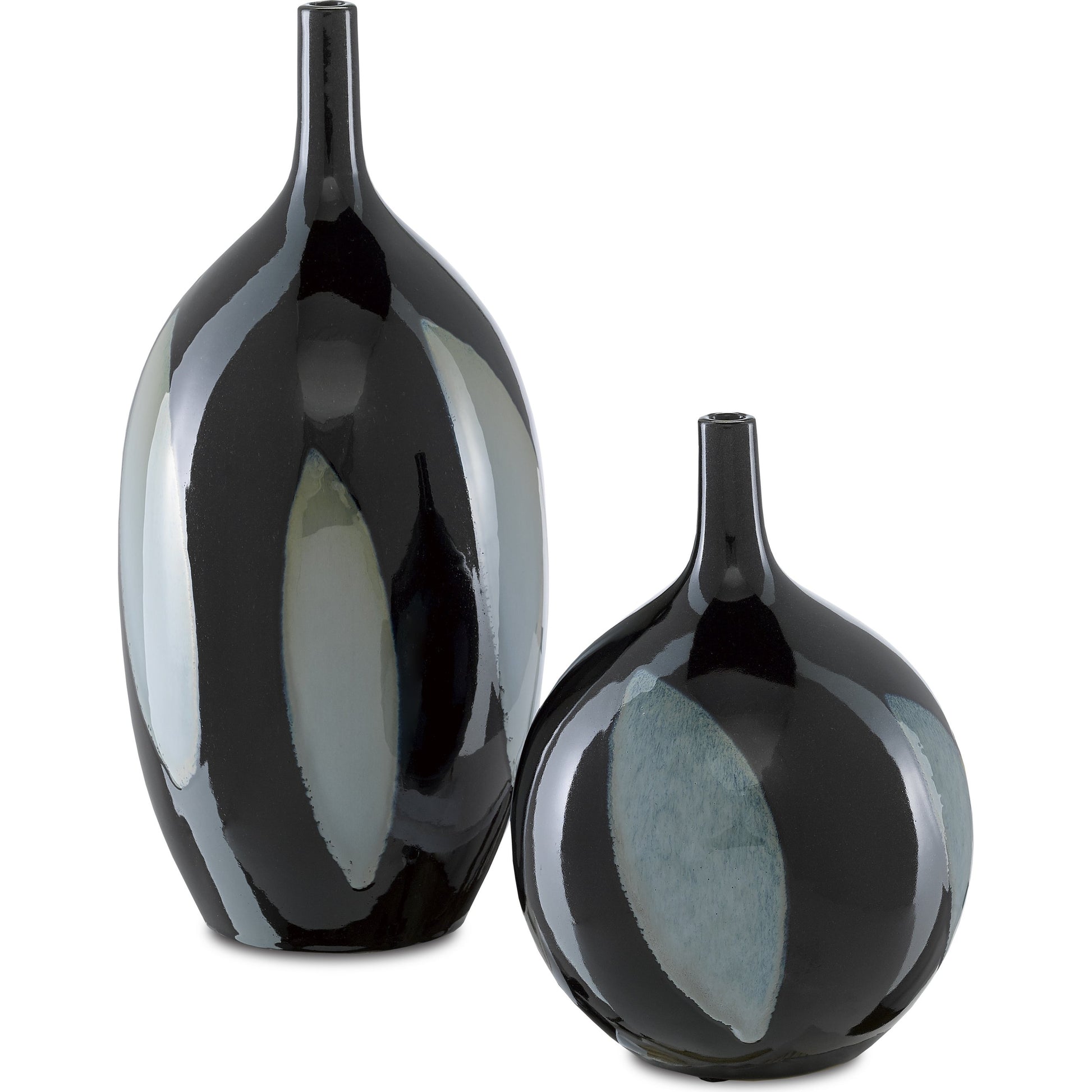 Let Us Twist the Glass Tall Vase by Currey and Company in black, steel blue. Made from ceramic in a modern style.