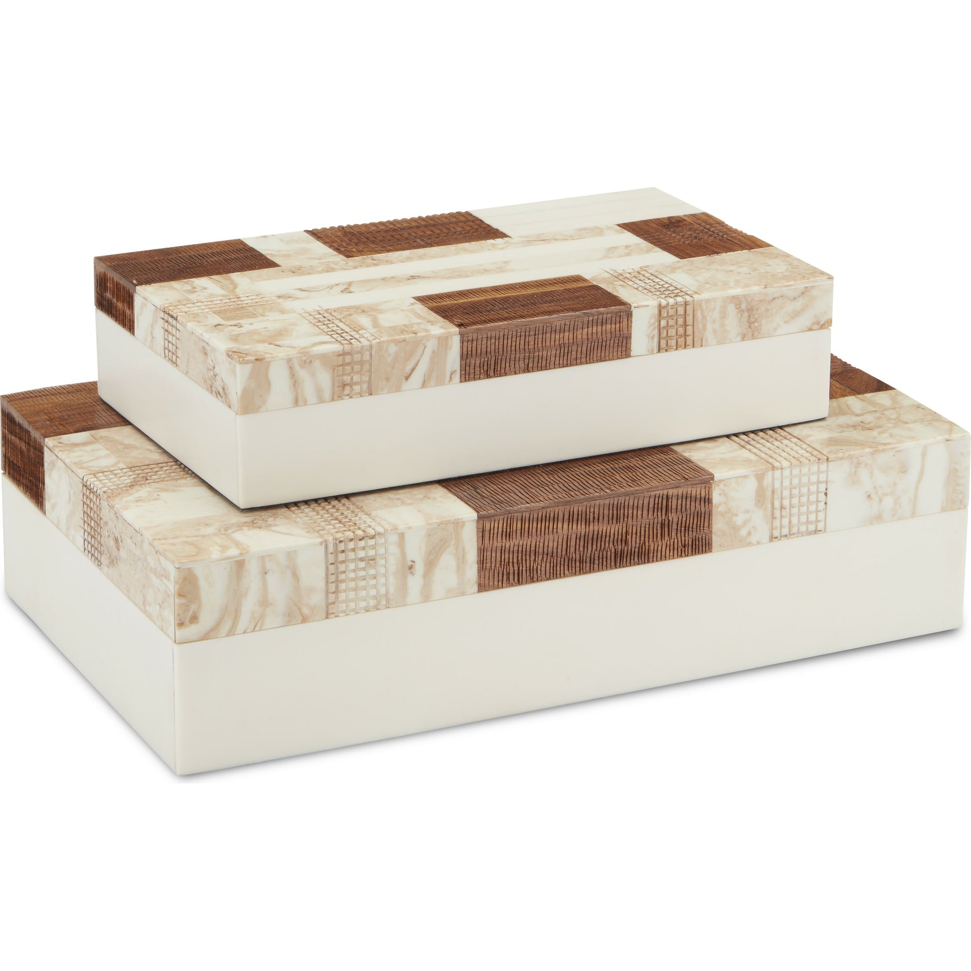 1940S Box Set by Currey and Company in beige, brown, ivory, natural. Made from composite, fabric, wood in a traditional style.