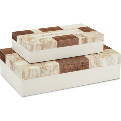1940S Box Set by Currey and Company in beige, brown, ivory, natural. Made from composite, fabric, wood in a traditional style.