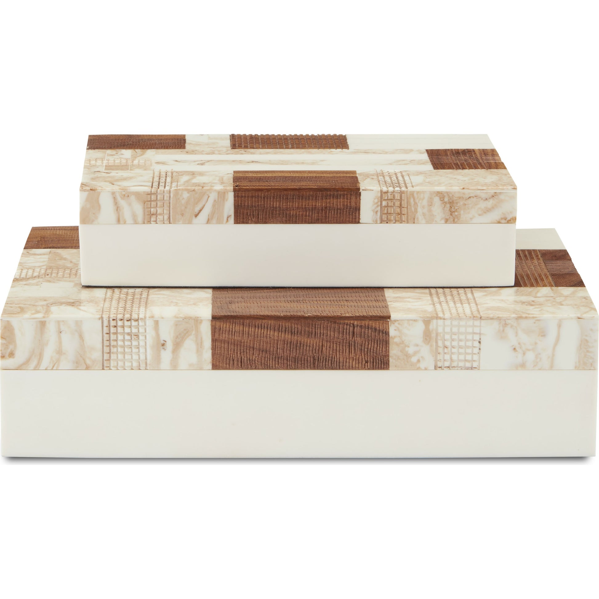 1940S Box Set by Currey and Company in beige, brown, ivory, natural. Made from composite, fabric, wood in a traditional style.