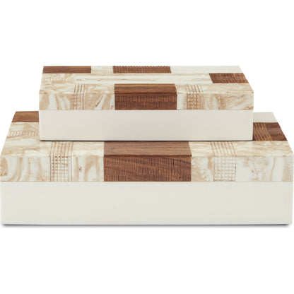 1940S Box Set by Currey and Company in beige, brown, ivory, natural. Made from composite, fabric, wood in a traditional style.