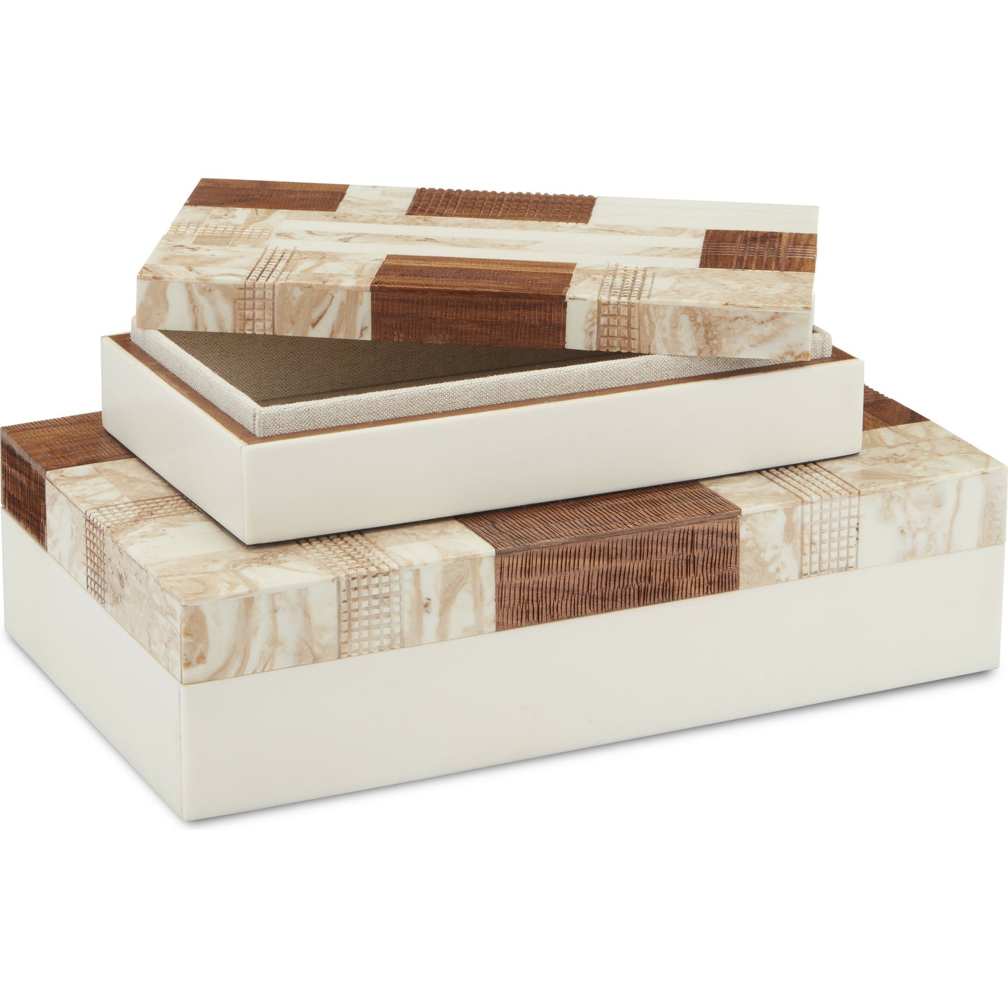 004 SI-1894135 | Additional Silo | 1940S Box Set by Currey and Company in beige, brown, ivory, natural. Made from composite, fabric, wood in a traditional style.