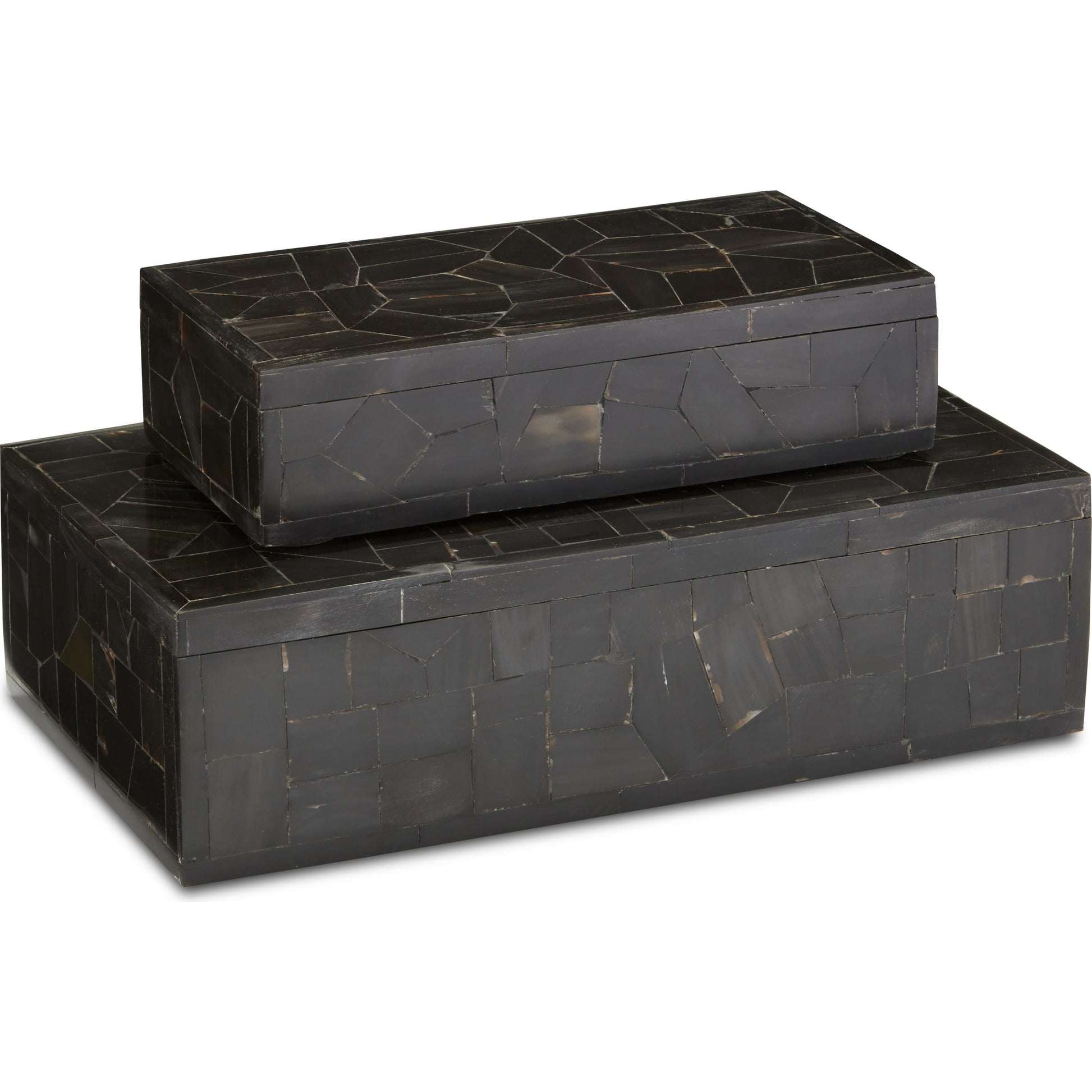 Bone Mosaic Box Set by Currey and Company in black. Made from bone, wood in a traditional style.
