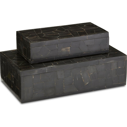 Bone Mosaic Box Set by Currey and Company in black. Made from bone, wood in a traditional style.