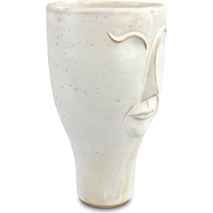 Poet Vase by Currey and Company in milky white. Made from terracotta in a modern style.