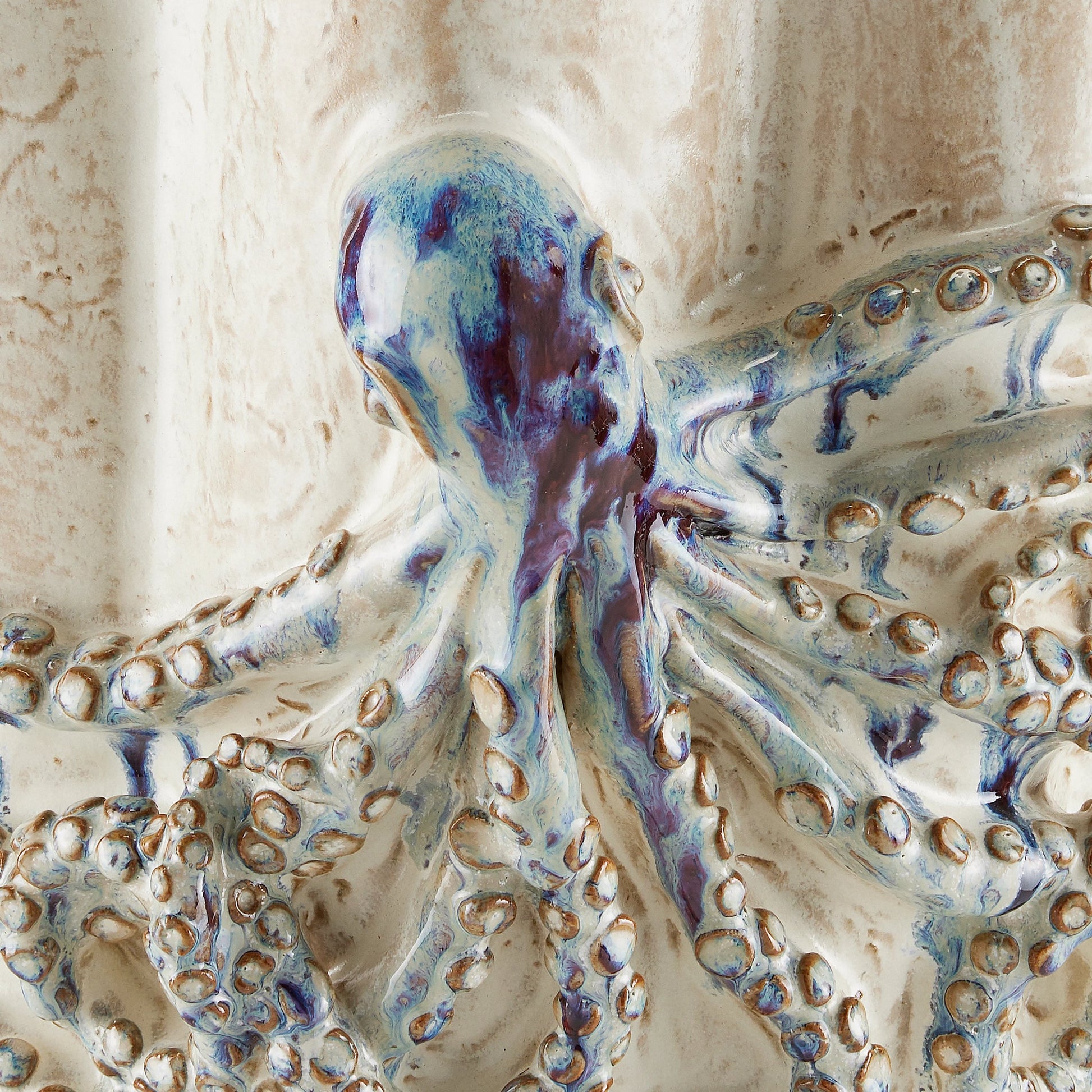 Octopus Vase by Currey and Company in cream, reactive blue. Made from ceramic in a coastal style.