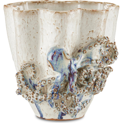Octopus Vase by Currey and Company in cream, reactive blue. Made from ceramic in a coastal style.