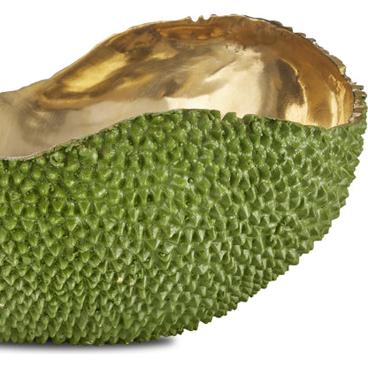 Jackfruit Oval Bowl by Currey and Company in green, gold. Made from bronze in a modern style.