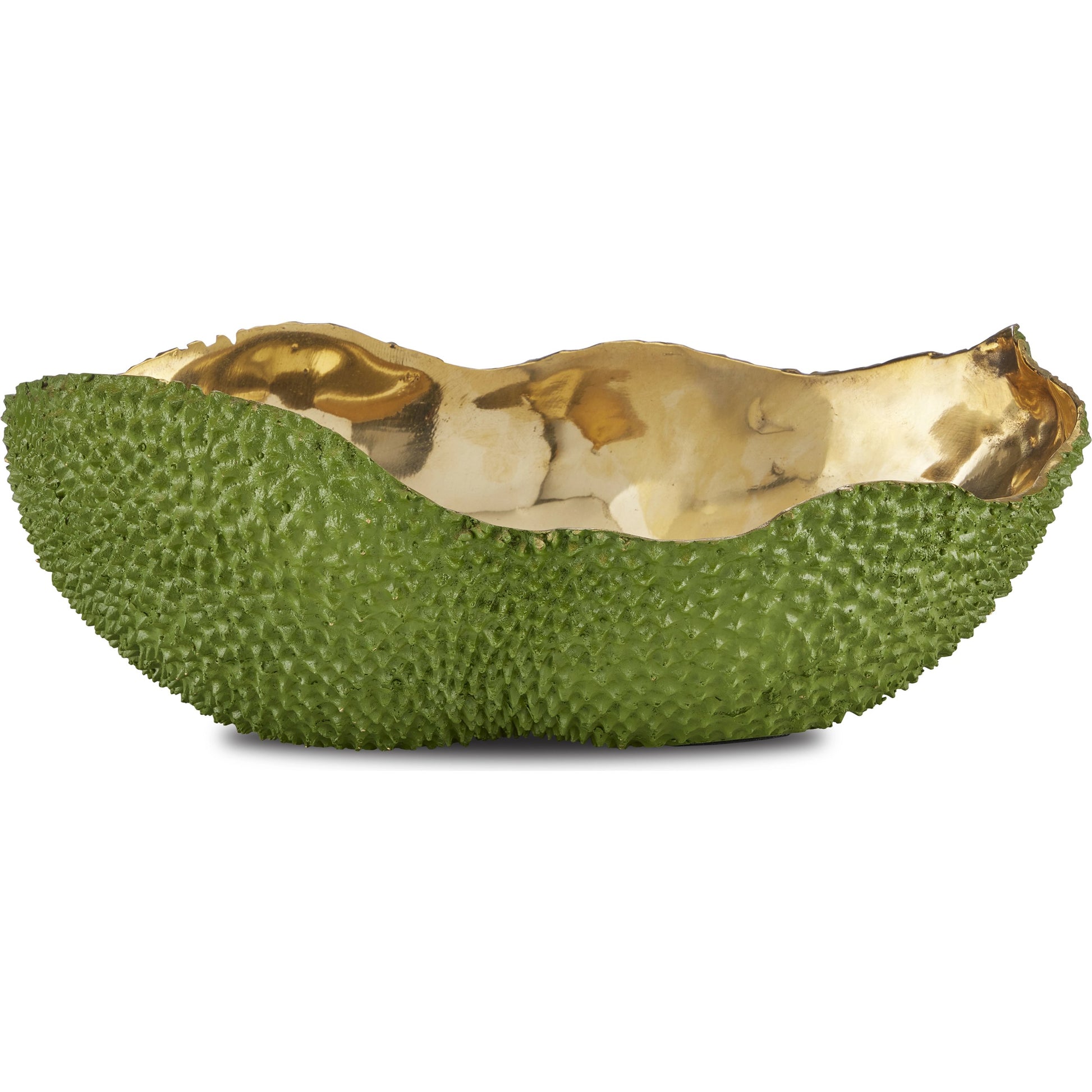 Jackfruit Oval Bowl by Currey and Company in green, gold. Made from bronze in a modern style.