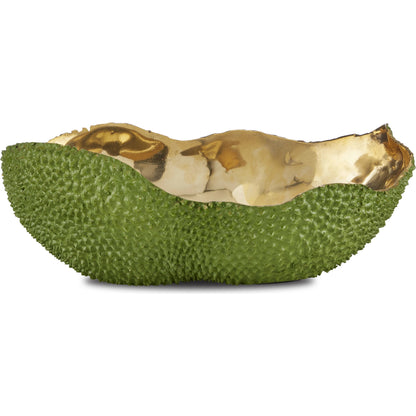 Jackfruit Oval Bowl by Currey and Company in green, gold. Made from bronze in a modern style.