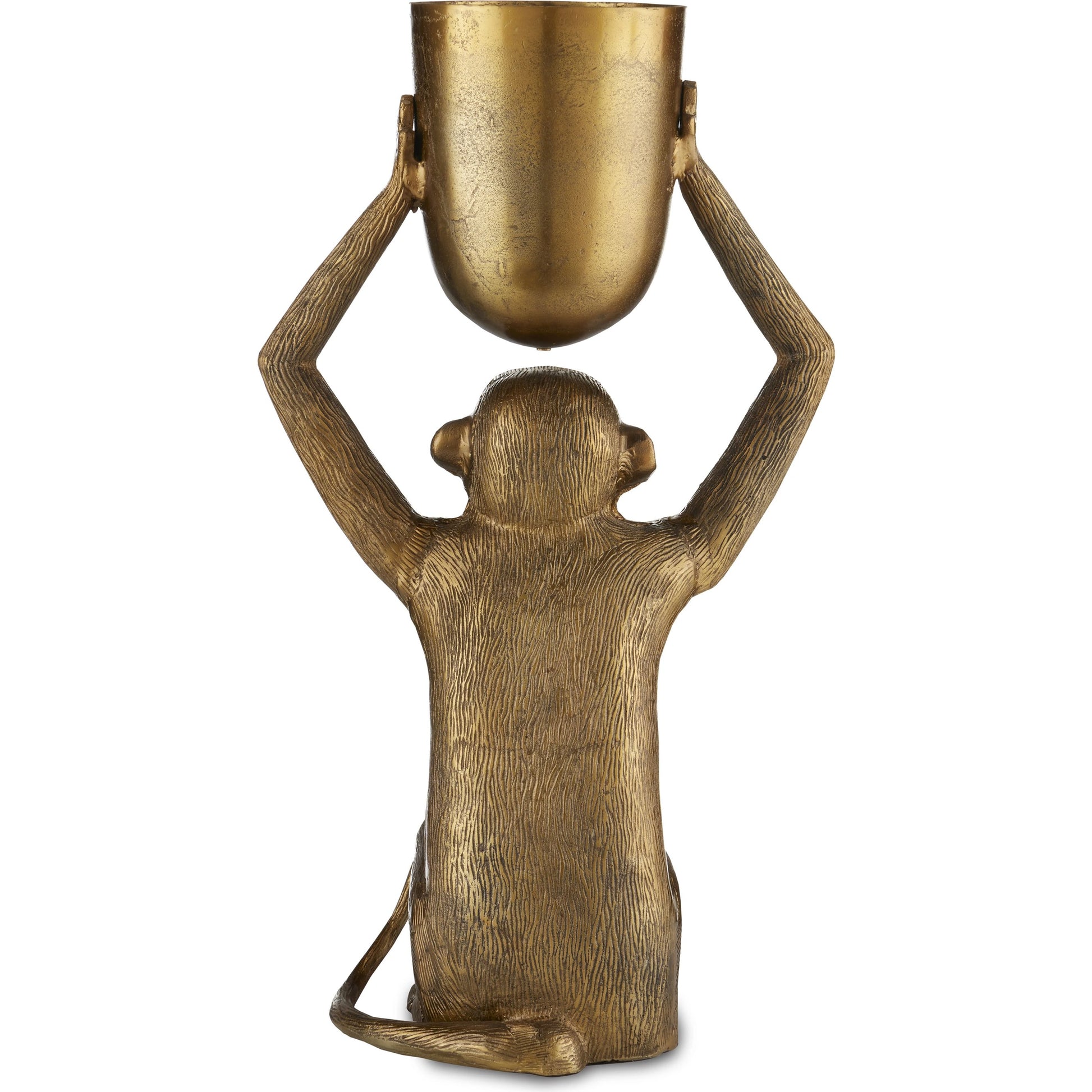 Abu Planter by Currey and Company in antique gold. Made from cast aluminum in a modern style.