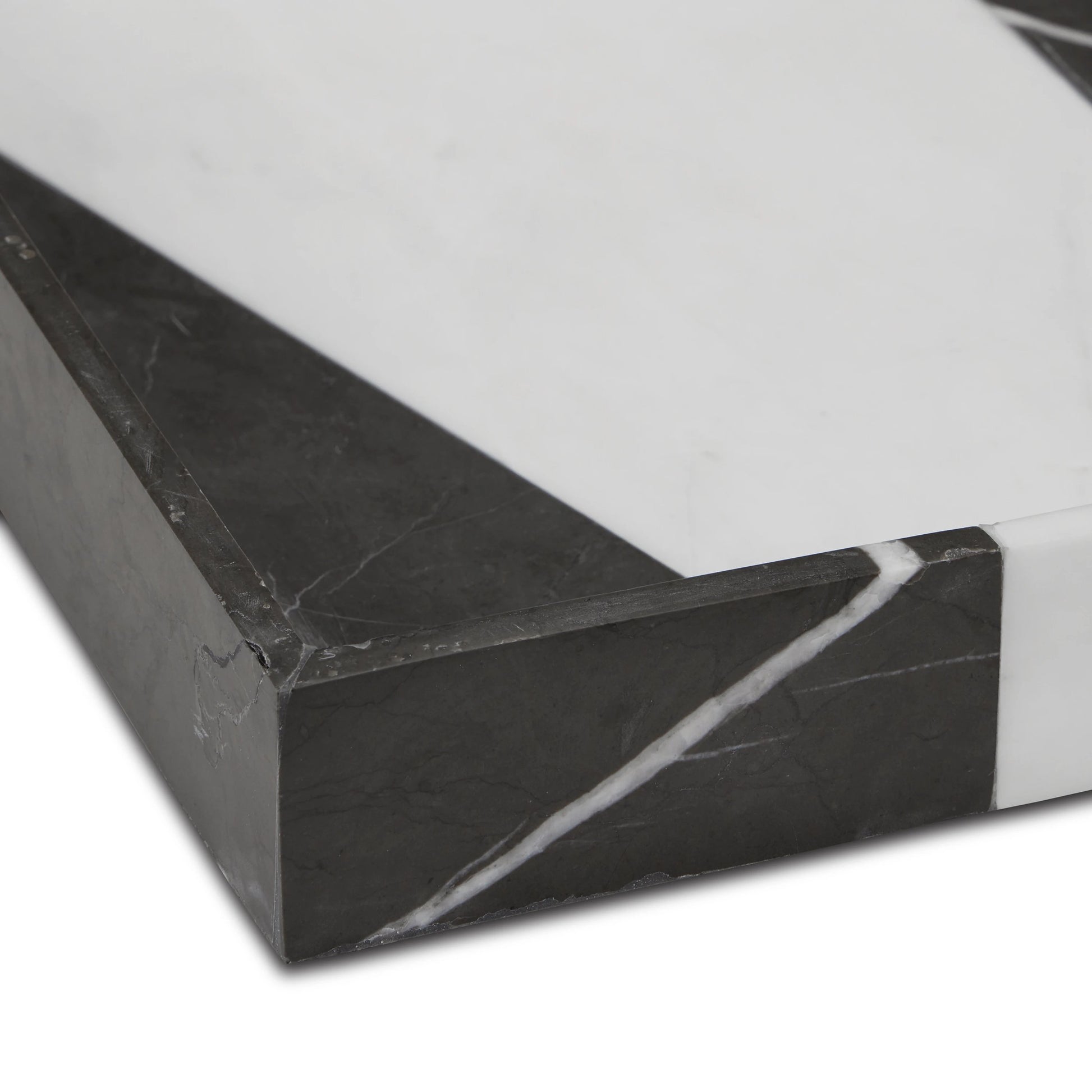 Sena Marble Tray by Currey and Company in black, white. Made from marble, dolomite in a modern style.