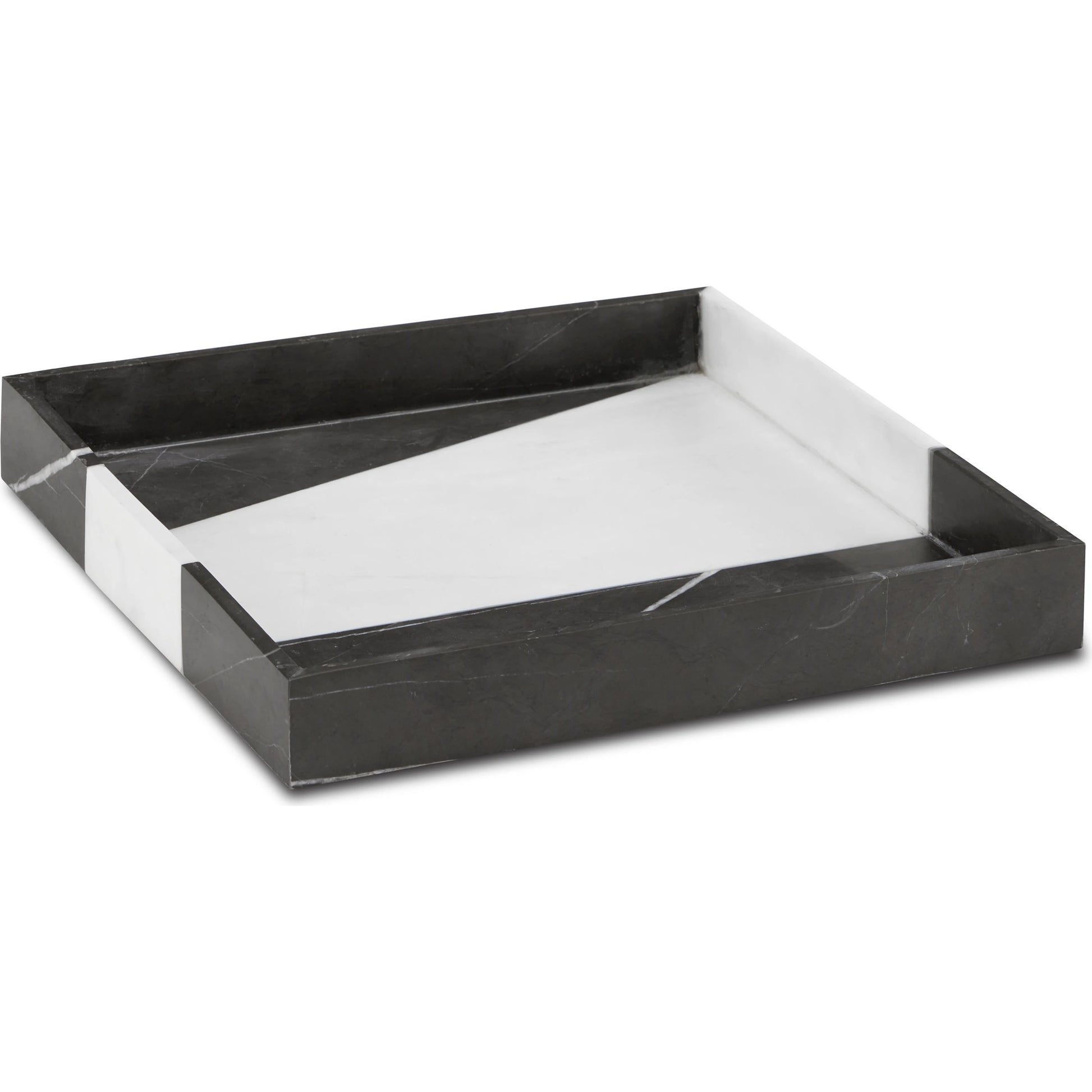 Sena Marble Tray by Currey and Company in black, white. Made from marble, dolomite in a modern style.