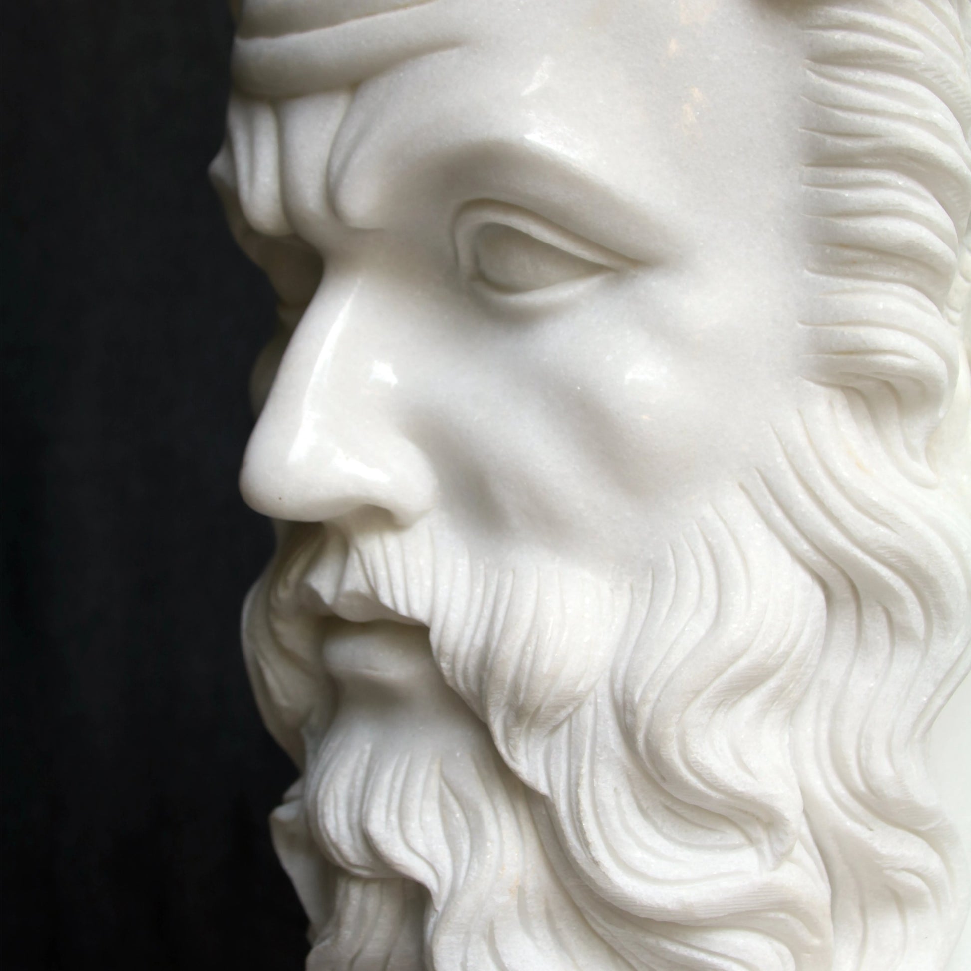 Hector Marble Bust Sculpture by Currey and Company in white. Made from marble in a traditional style.