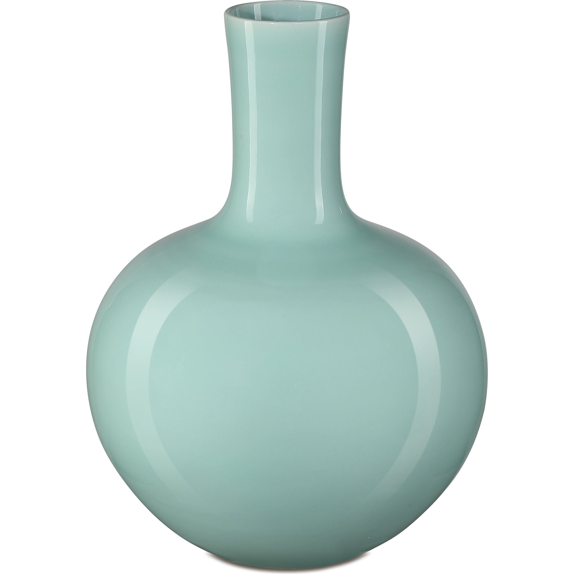 Celadon Green Straight Neck Vase by Currey and Company in celadon green. Made from porcelain in a modern style.