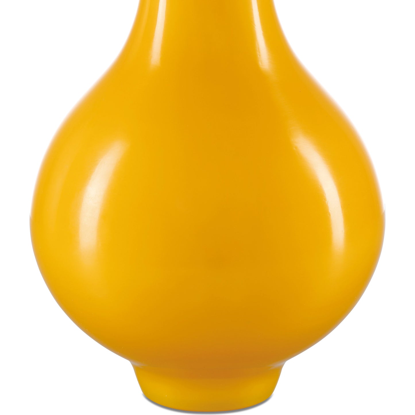 003 SI-2007842 | Closeup | Imperial Yellow Peking Long Neck Vase by Currey and Company in imperial yellow. Made from glass in a modern style.