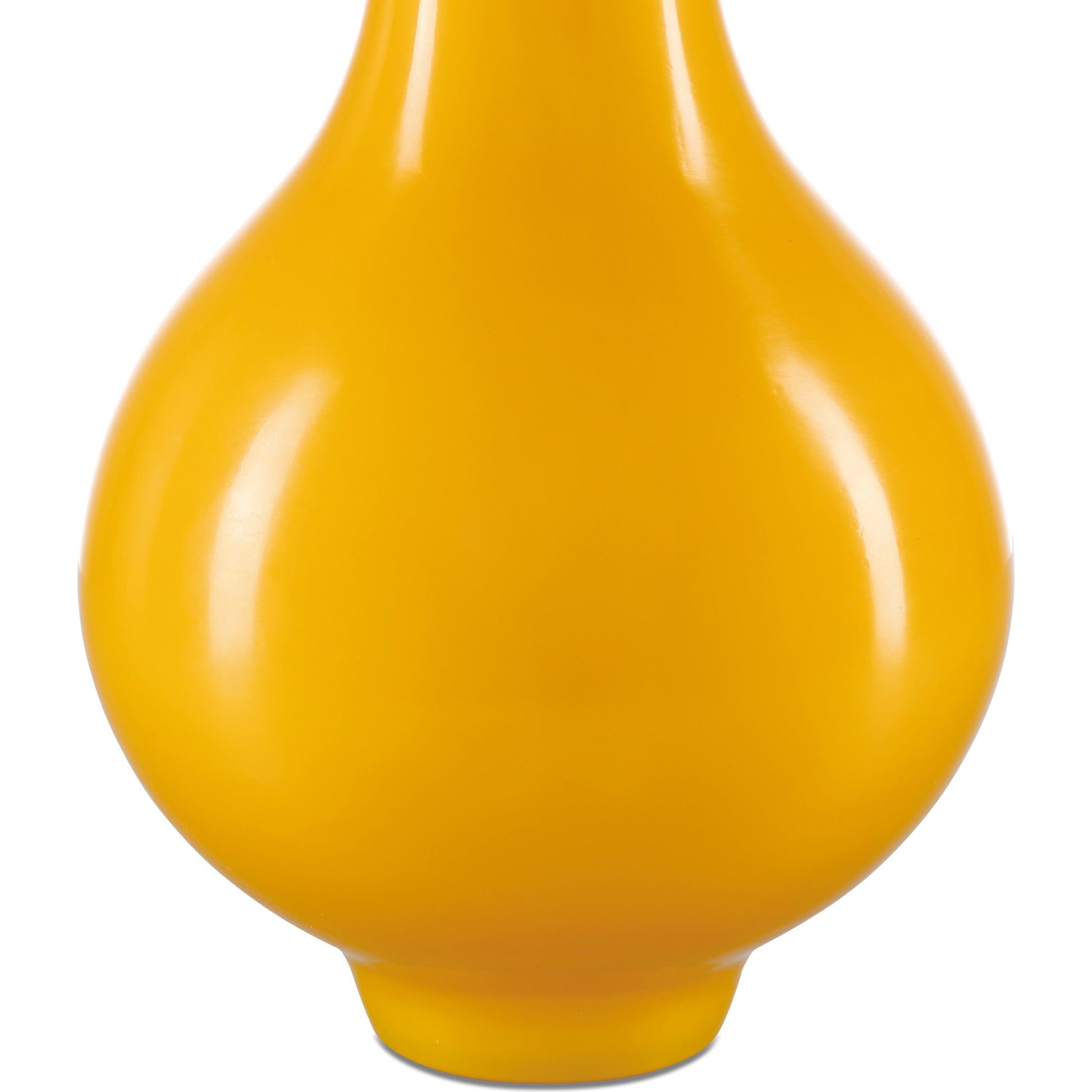 Imperial Yellow Peking Long Neck Vase by Currey and Company in imperial yellow. Made from glass in a modern style.