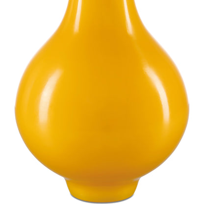 Imperial Yellow Peking Long Neck Vase by Currey and Company in imperial yellow. Made from glass in a modern style.