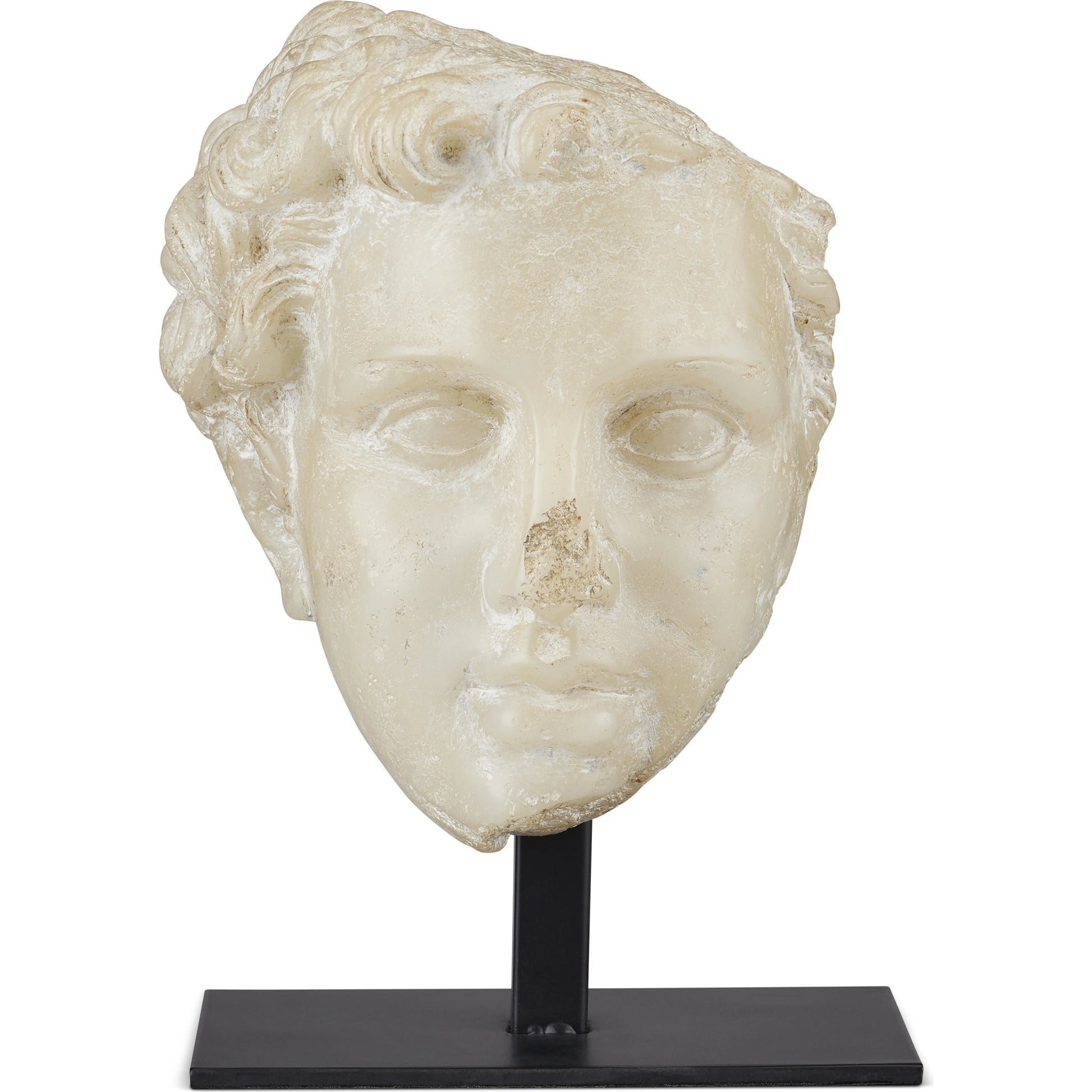 Greek Princess Head Fragment by Currey and Company in aged beige, black. Made from composite, metal in a traditional style.