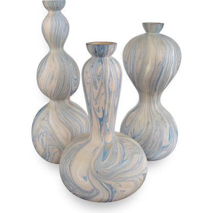 Calm Sea Marbleized Vase Set by Currey and Company in blue, white. Made from wood in a modern style.