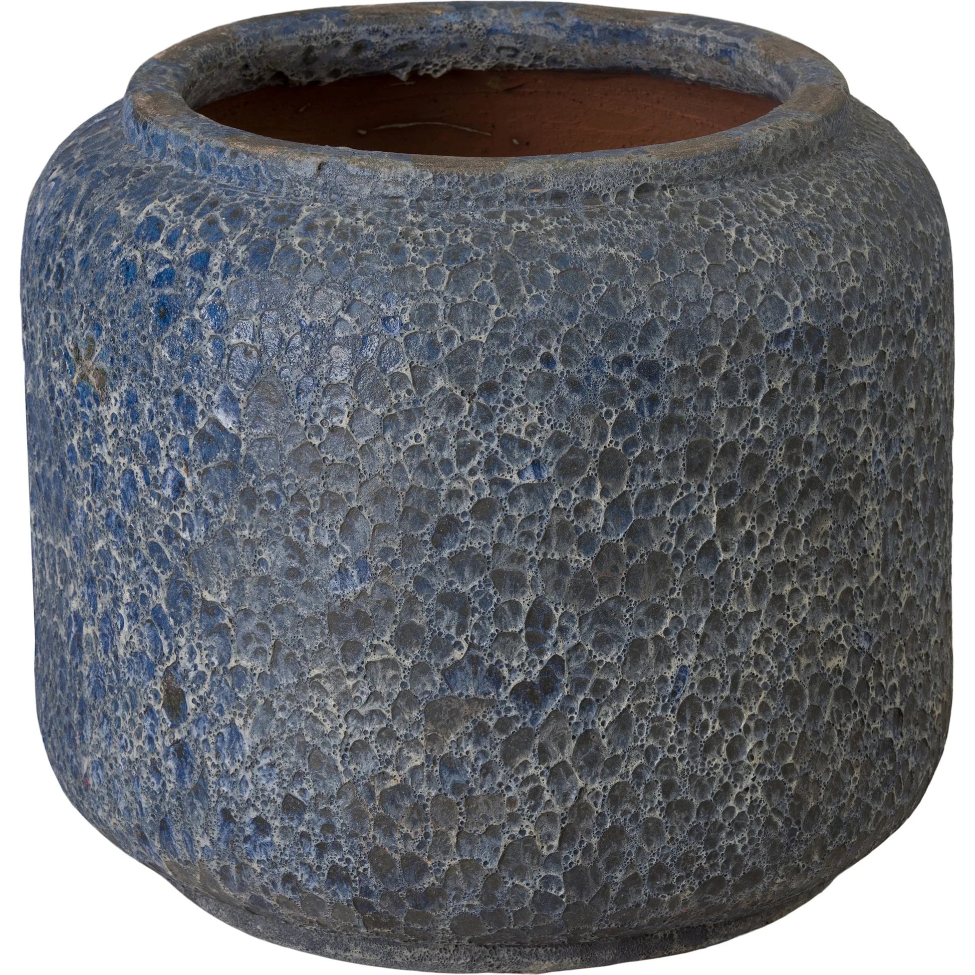 Squat Indoor/Outdoor Jar by Emissary in reef blue and rough distress. Made from ceramic in a unique style.