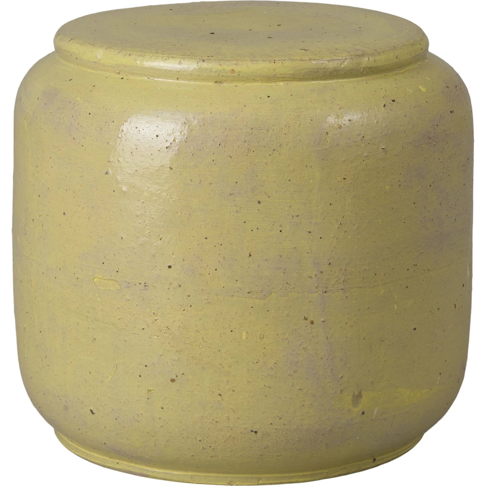 Squat Indoor/Outdoor Stool by Emissary in yellow and semi-glossy glaze. Made from ceramic in a unique style.