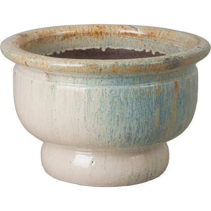 Bowl Planter on Pedestal by Emissary USA in distressed white and glossy glaze. Made from ceramic in a modern style.