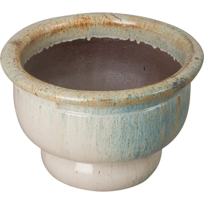 Bowl Planter on Pedestal by Emissary USA in distressed white and glossy glaze. Made from ceramic in a modern style.