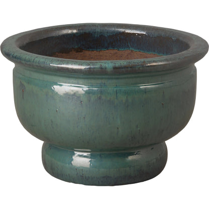 Bowl Indoor/Outdoor Planter on Pedestal by Emissary in glossy glaze. Made from ceramic in a unique style.