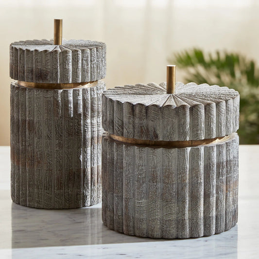 Zucca Box by Cyan Design in distressed taupe, brass. Made from ardu wood, brass in a unique style.