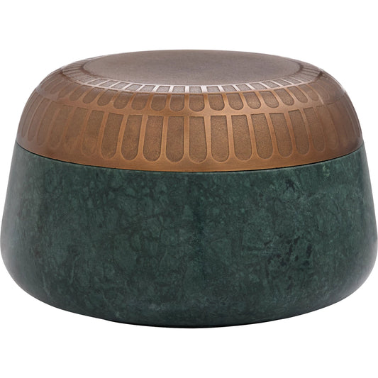 Sofia Box by Cyan Design in green forest marble, antique brass. Made from cast aluminum, marble in a unique style.