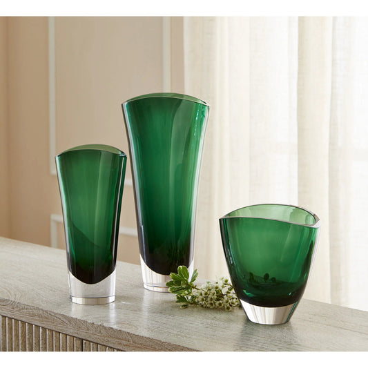 Muzo Vase by Cyan Design in emerald green, clear. Made from glass in a unique style.