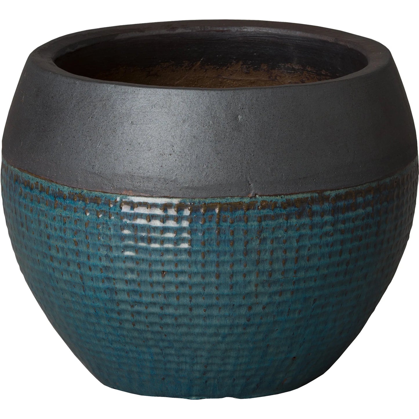 000 SI-2630450 | Primary Silo | Round Indoor/Outdoor Net Pot by Emissary in matte black, teal and semi-glossy glaze. Made from ceramic in a unique style.